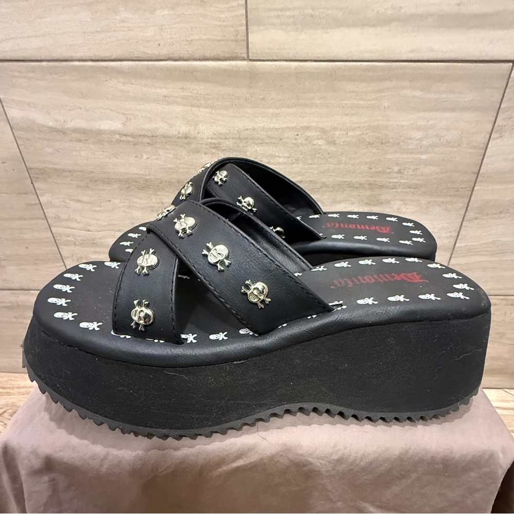 Demonia Flip-05 Black Skull Platform Sandals